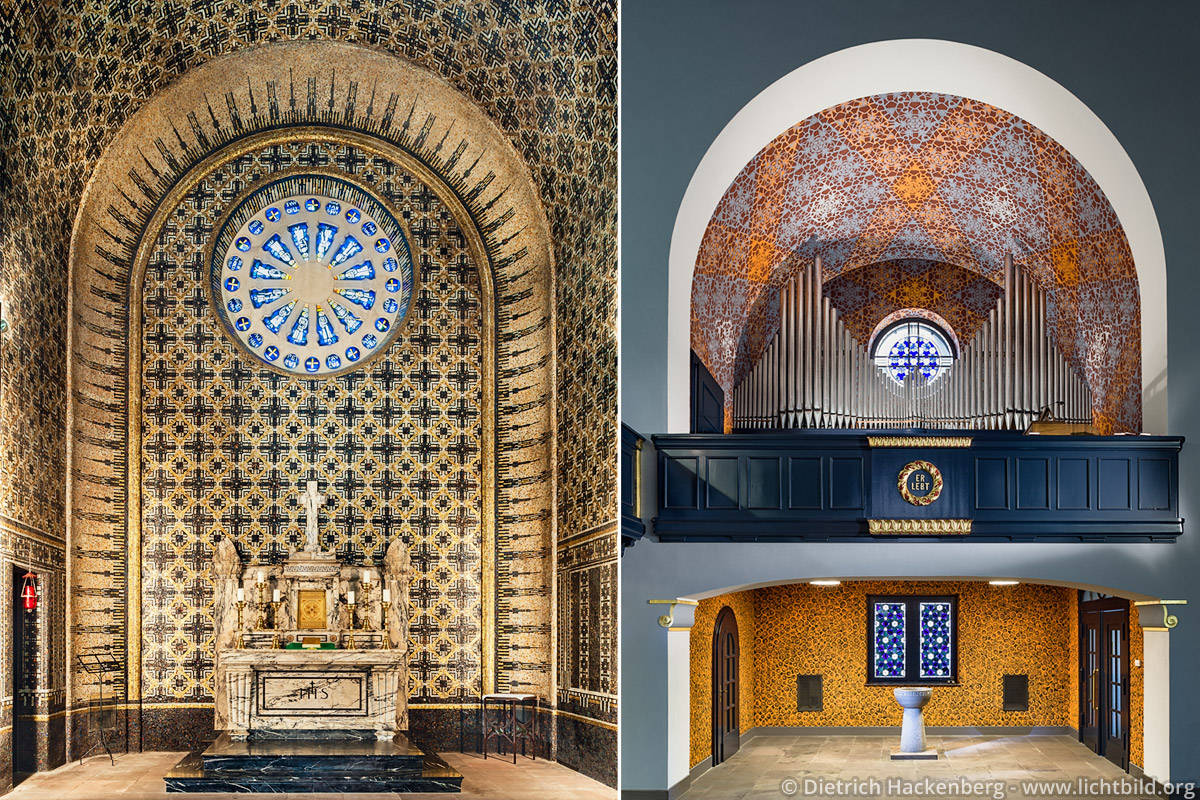 Altarraum und Orgelempore - Altkatholische Friedenskirche Essen - Foto © Dietrich Hackenberg