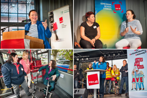 Ministerin Andrea Nahles - Oberhausen, Dortmund, Düsseldorf - Bei der ver.di Branchenkonferenz Einzelhandel NRW, bei den DEW21 Nahverkehrsbetrieben und beim Aktionstag für allgemeinverbindliche Tarifverträge im Handel im Hofgarten - Foto © Dietrich Hackenberg