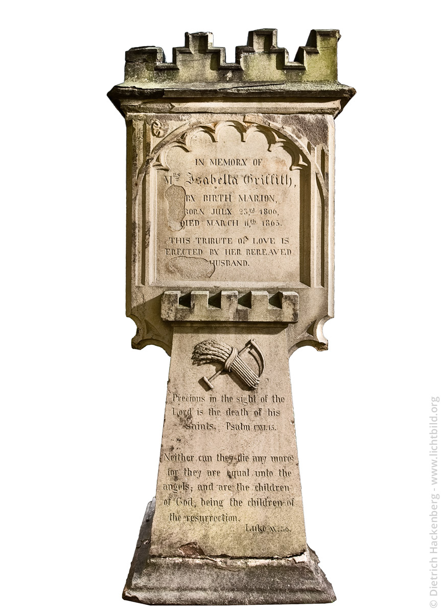 Grabstein der Isabella Griffith - Herne - Grabstein einer englischen Ingenieurgattin auf dem alten Friedhof im Herner Behrenspark. Foto © Dietrich Hackenberg
