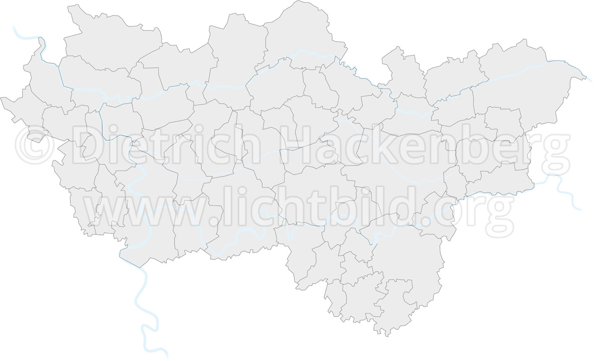 Grafik Karte Ruhrgebiet mit Kreisgrenzenen, ohne Beschriftung - Verfügbar in allen Größen und Farben - Grafik © Hackenberg