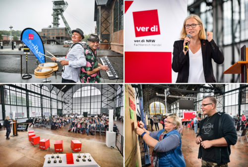Zechenturm, Rednerin und Publikum - Zeche Zollern in Dortmund verdi Handel NRW Streikkonferenz - Foto © Dietrich Hackenberg