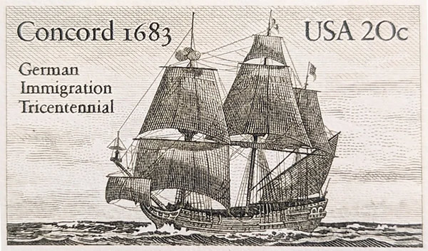 Briefmarke Concord 1683 - Auswandererschiff der Deutschen