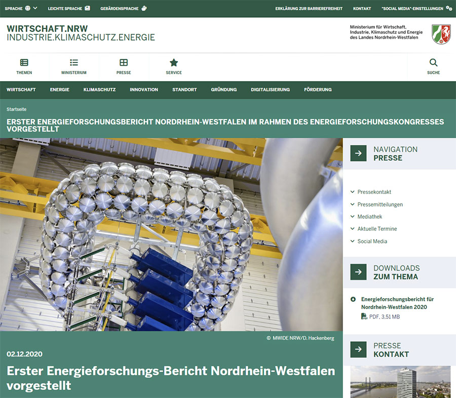 Screenshot Webseite Wirtschaft NRW