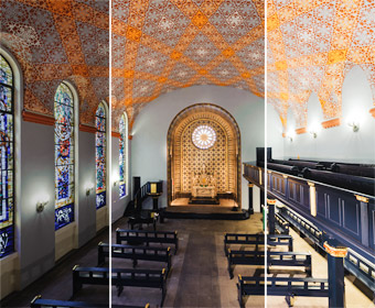 Innenraum der Kirche mit drei Streifen unterschiedlicher Belichtung