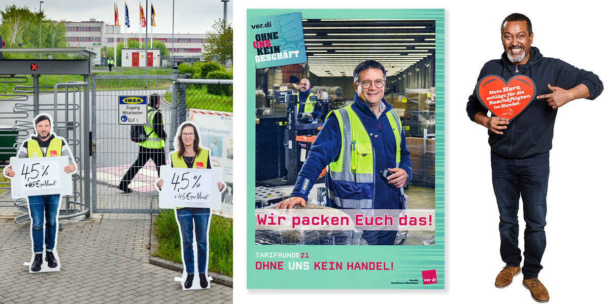 ver.di Aufsteller, Plakataktion Mitarbeitende am Arbeitsplatz, Herzaktion