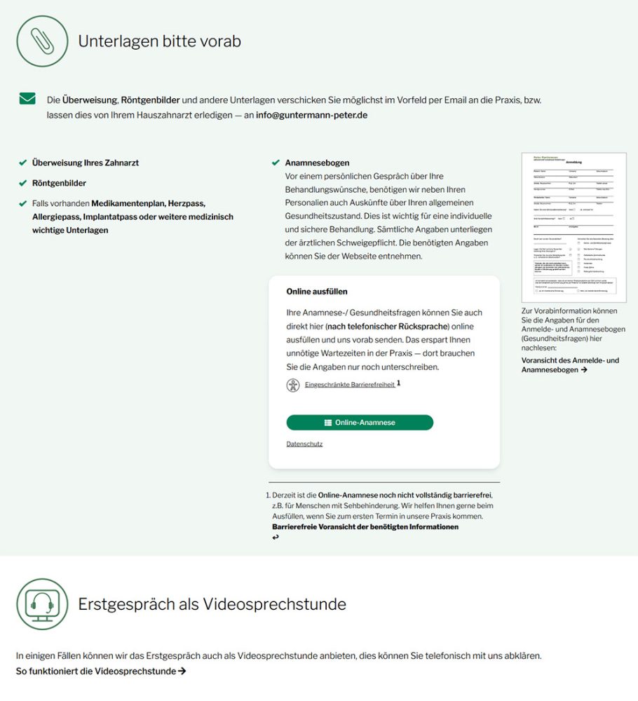 Scrennshot Erster Termin bei der Praxis Guntermann