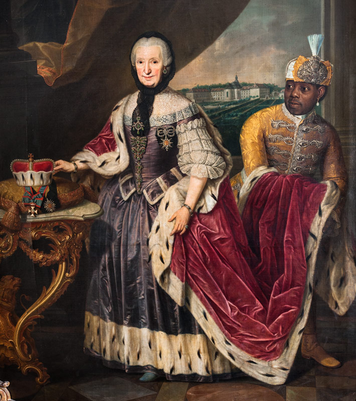 Fürstäbtissin Franziska Christine von Pfalz-Sulzbach mit Kammermohr Ignatius Fortuna
Ölgemälde J. Schmitz um 1770, Portrait Fürstäbtissin Franziska Christine von Pfalz-Sulzbach mit Kammermohr. Ausgestellt im Waisenhaus Steele. 