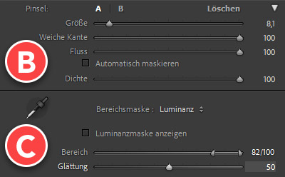 Löschpinsel und Bereichsmaske