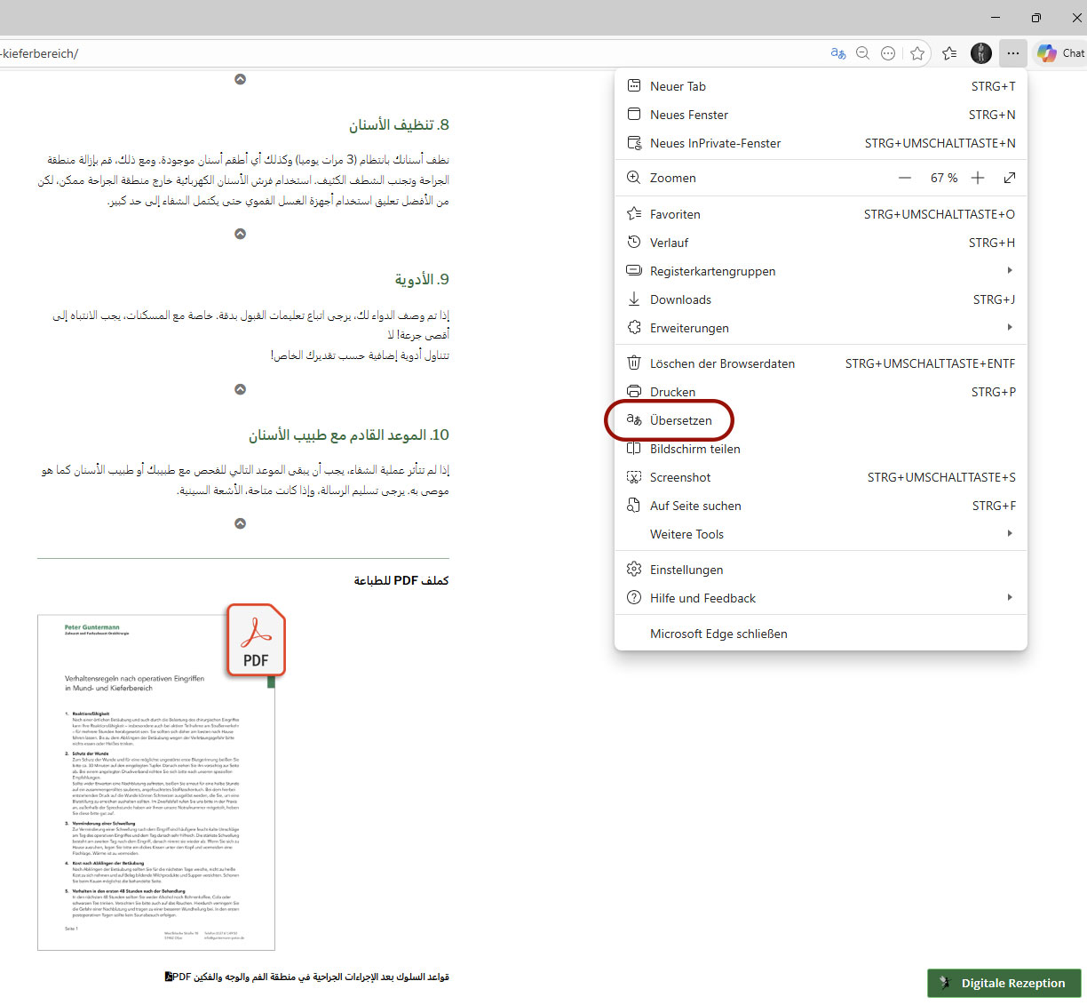 Den Inhalt der PDF habe ich zusätzlich als Webseite präsentiert. So kann der maschinenlesbare Text über die Browserfunktion „Übersetzen” z.B. wie hier auf Arabisch übersetzt werden.