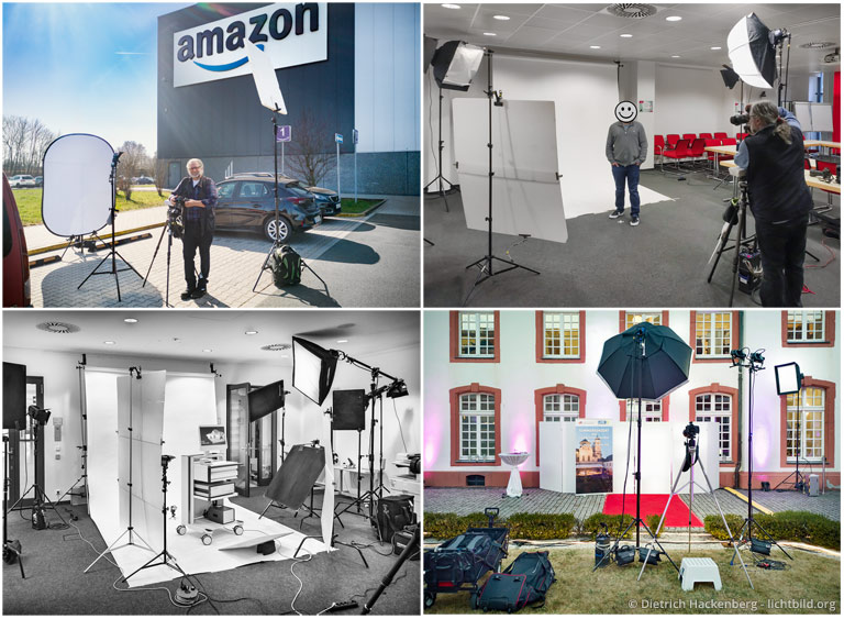 Mobiles Studio on Location:</em> Amazon-Lager Parkplatz, Konferenzraum von ver.di Düsseldorf, Braun AG Dortmund und Sommerkonzert des LVR in Köln-Brauweiler.
