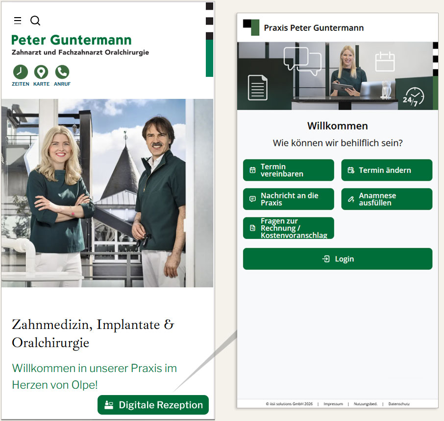 Die Digitale Rezeption öffnet sich über einem schwebenden Button