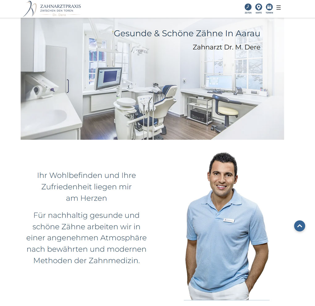 Screen der Homepage der Praxis Dere